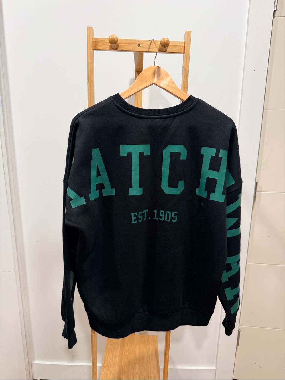 Men's Black Crewneck Sweatshirt with Green Lettering